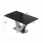 Table à manger rectangulaire en pierre frittée avec piédestal en V en acier inoxydable