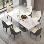 Table à manger rectangulaire en pierre frittée avec piédestal en V en acier inoxydable