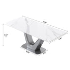 Table à manger rectangulaire en pierre frittée avec piédestal en V en acier inoxydable