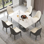 Table à manger rectangulaire en pierre frittée avec piédestal en V en acier inoxydable