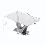 Table à manger rectangulaire en pierre frittée avec piédestal en V en acier inoxydable