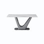 Table à manger rectangulaire en pierre frittée avec piédestal en V en acier inoxydable