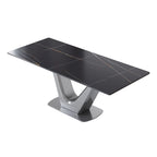 Table à manger rectangulaire en pierre frittée avec piédestal en V en acier inoxydable