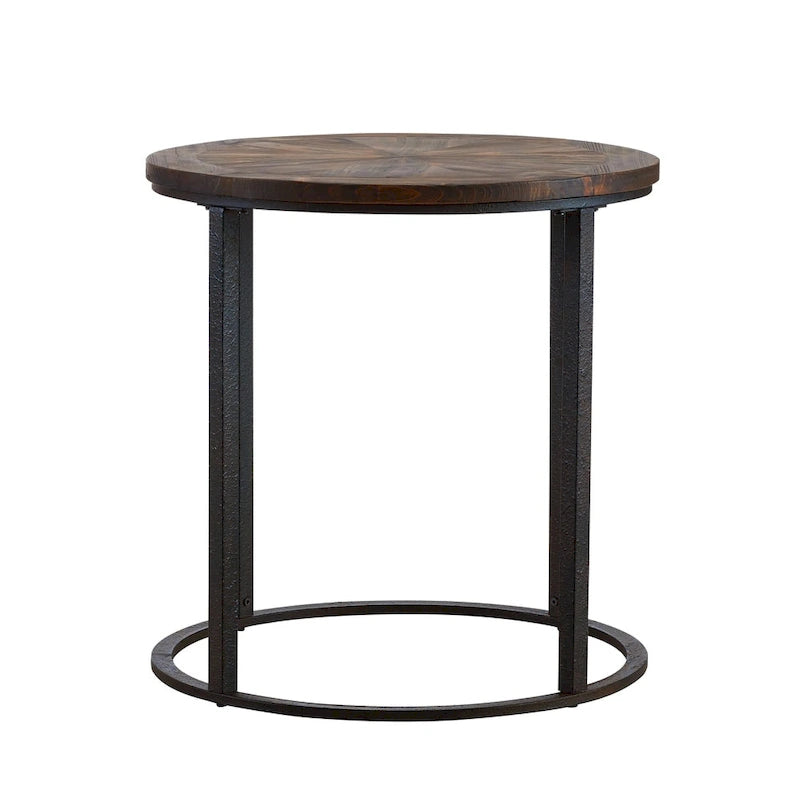 Table d'appoint ronde en bois recyclé avec cadre en métal