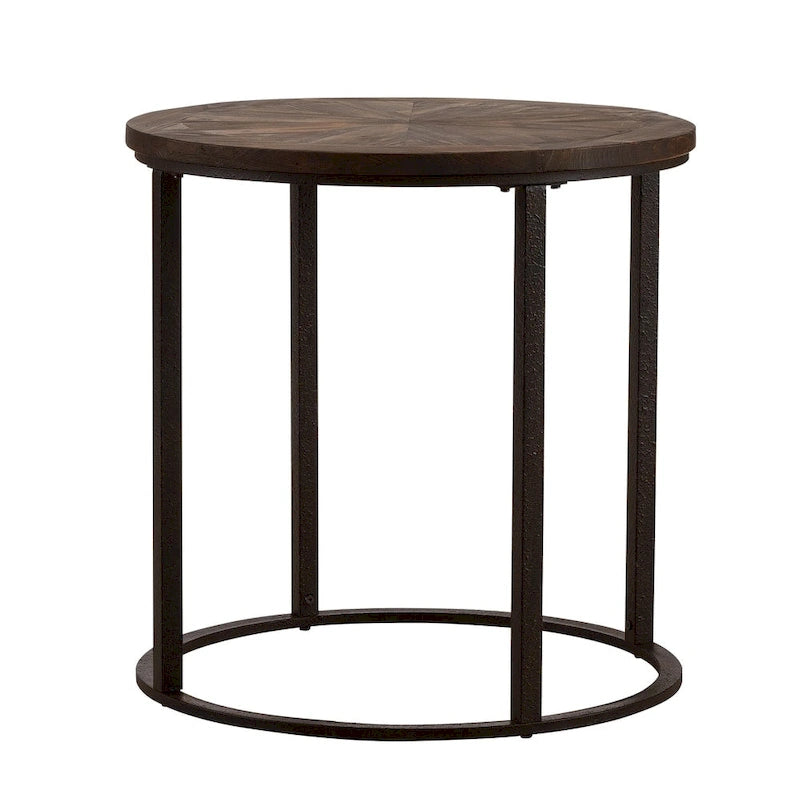 Table d'appoint ronde en bois recyclé avec cadre en métal
