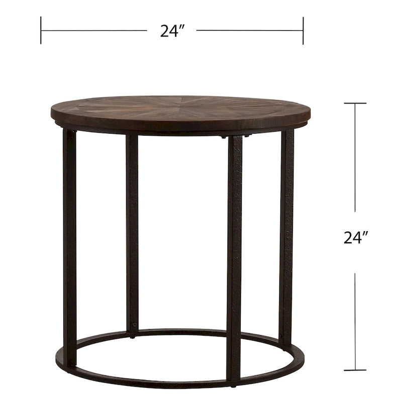 Table d'appoint ronde en bois recyclé avec cadre en métal