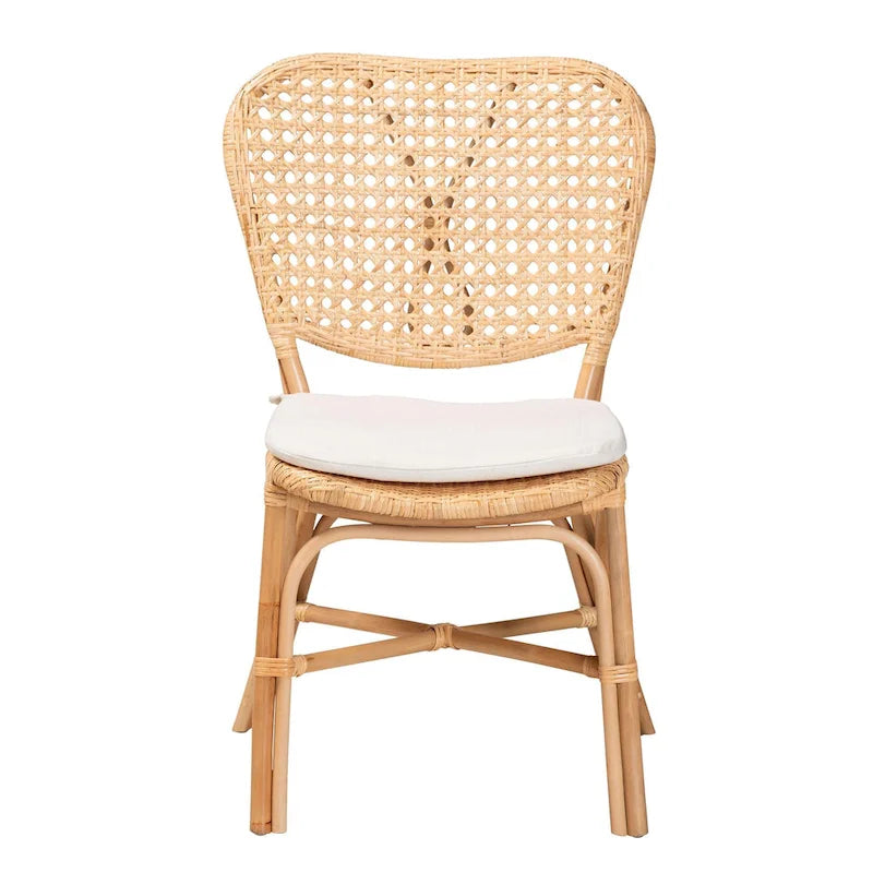 Chaise de salle à manger en rotin naturel avec coussin amovible