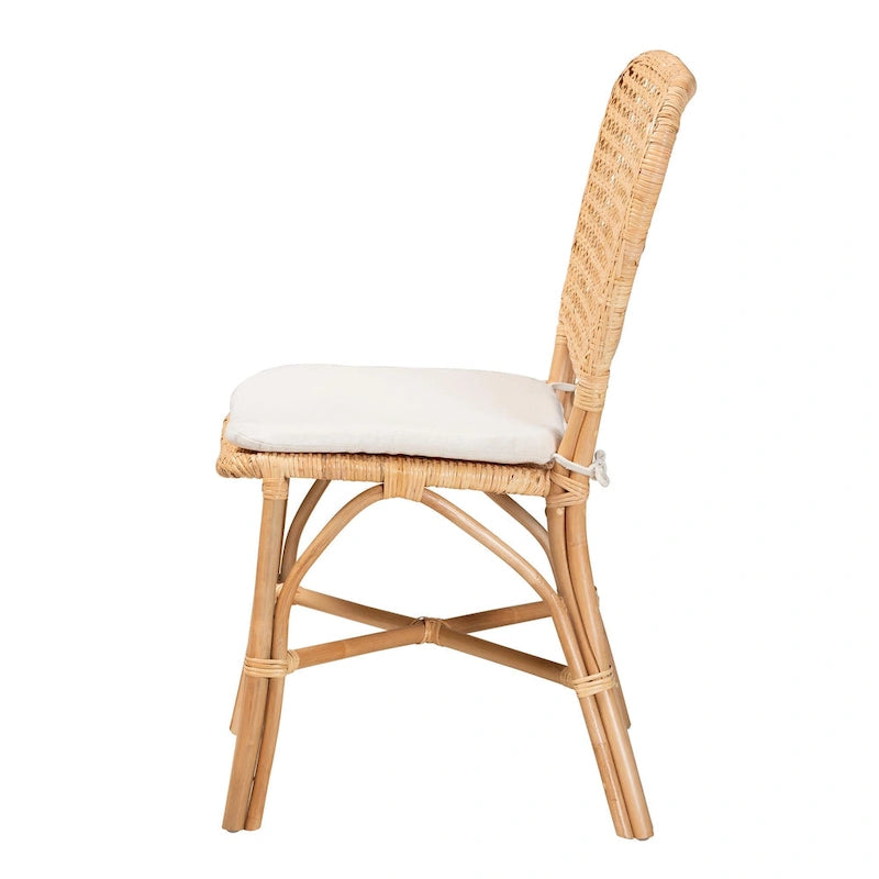 Chaise de salle à manger en rotin naturel avec coussin amovible