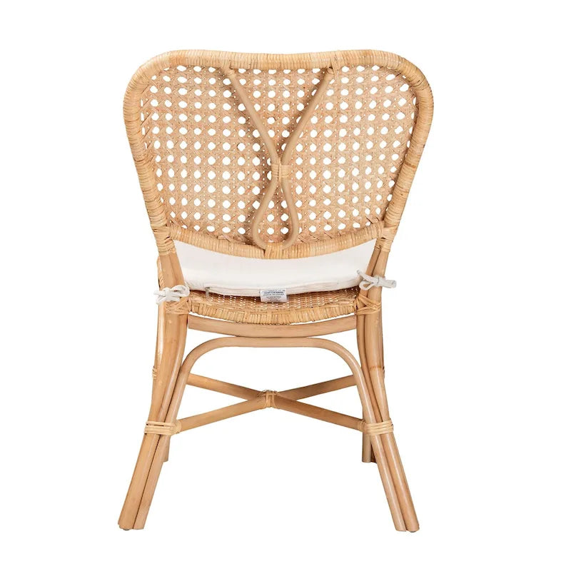 Chaise de salle à manger en rotin naturel avec coussin amovible