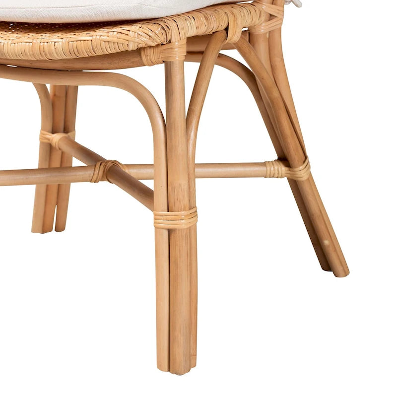 Chaise de salle à manger en rotin naturel avec coussin amovible