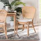 Chaise de salle à manger en rotin naturel avec coussin amovible