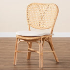 Chaise de salle à manger en rotin naturel avec coussin amovible