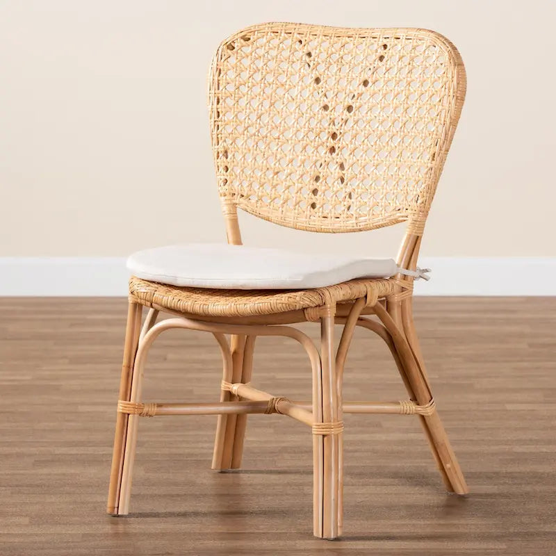 Chaise de salle à manger en rotin naturel avec coussin amovible