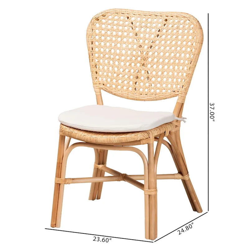 Chaise de salle à manger en rotin naturel avec coussin amovible