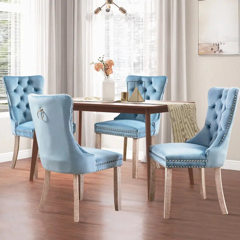 Lot de 2 chaises de salle à manger en velours avec dossier capitonné, clous décoratifs et pieds en bois massif