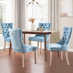Lot de 2 chaises de salle à manger en velours avec dossier capitonné, clous décoratifs et pieds en bois massif