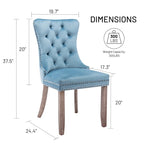 Lot de 2 chaises de salle à manger en velours avec dossier capitonné, clous décoratifs et pieds en bois massif