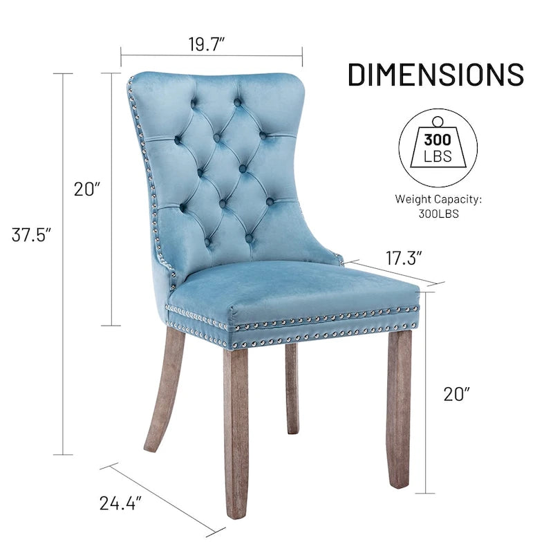Lot de 2 chaises de salle à manger en velours avec dossier capitonné, clous décoratifs et pieds en bois massif