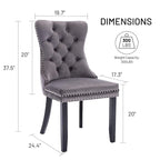 Lot de 2 chaises de salle à manger en velours avec dossier capitonné, clous décoratifs et pieds en bois massif