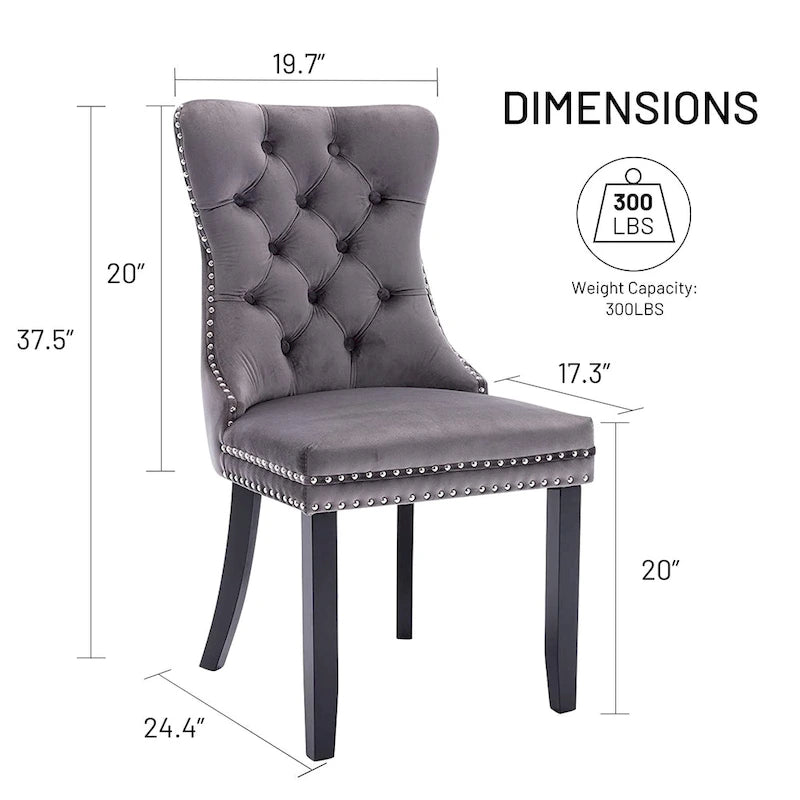 Lot de 2 chaises de salle à manger en velours avec dossier capitonné, clous décoratifs et pieds en bois massif