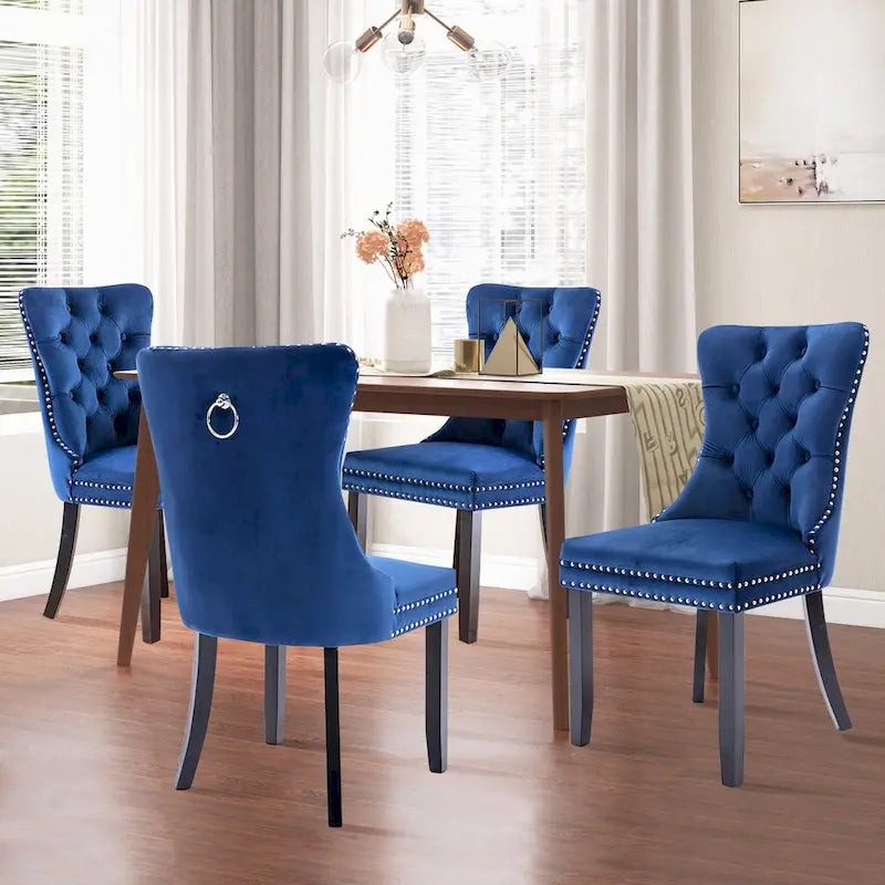 Lot de 2 chaises de salle à manger en velours avec dossier capitonné, clous décoratifs et pieds en bois massif