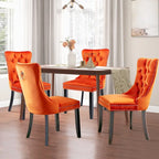 Lot de 2 chaises de salle à manger en velours avec dossier capitonné, clous décoratifs et pieds en bois massif