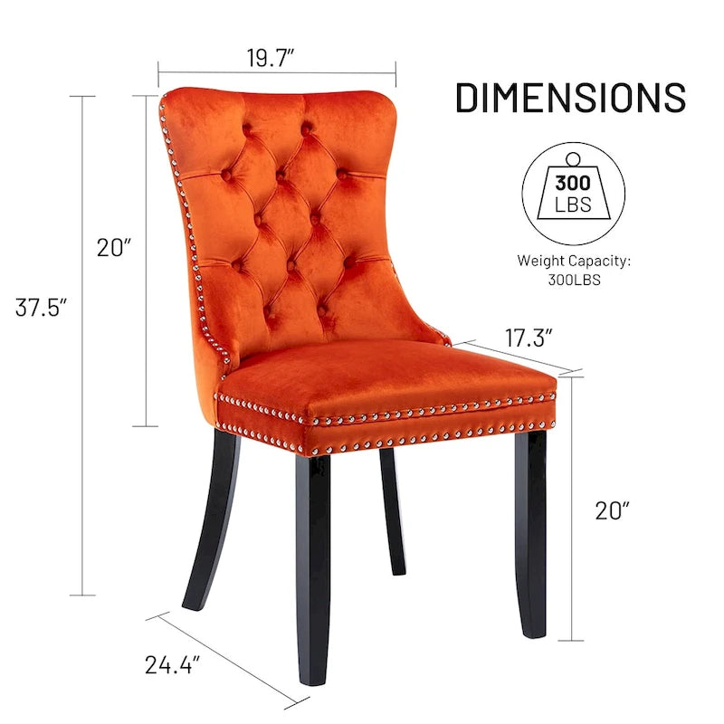 Lot de 2 chaises de salle à manger en velours avec dossier capitonné, clous décoratifs et pieds en bois massif