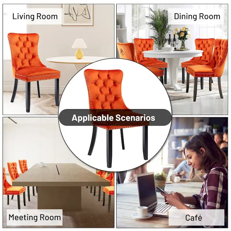 Lot de 2 chaises de salle à manger en velours avec dossier capitonné, clous décoratifs et pieds en bois massif