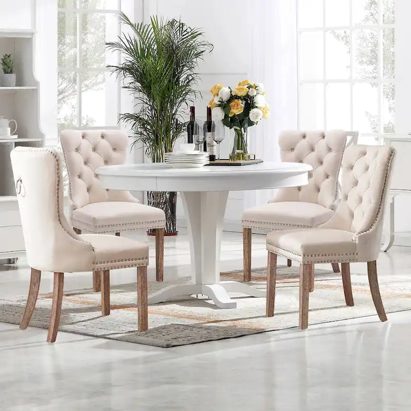 Lot de 2 chaises de salle à manger en velours avec dossier capitonné, clous décoratifs et pieds en bois massif