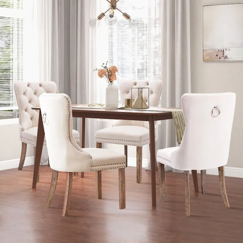 Lot de 2 chaises de salle à manger en velours avec dossier capitonné, clous décoratifs et pieds en bois massif