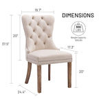 Lot de 2 chaises de salle à manger en velours avec dossier capitonné, clous décoratifs et pieds en bois massif