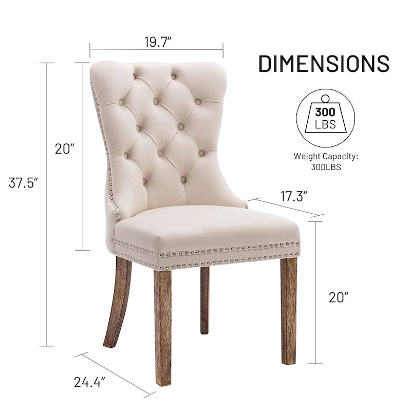 Lot de 2 chaises de salle à manger en velours avec dossier capitonné, clous décoratifs et pieds en bois massif