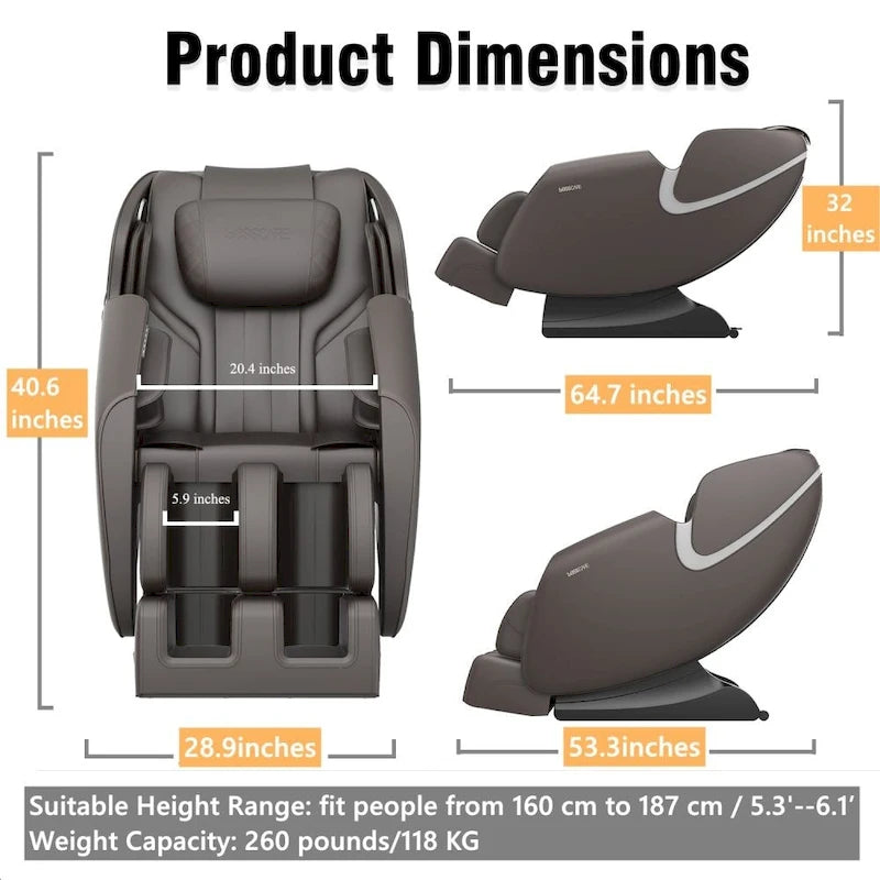 Fauteuil de massage corporel complet inclinable avec gravité zéro, airbag, haut-parleur Bluetooth et rouleau pour les pieds