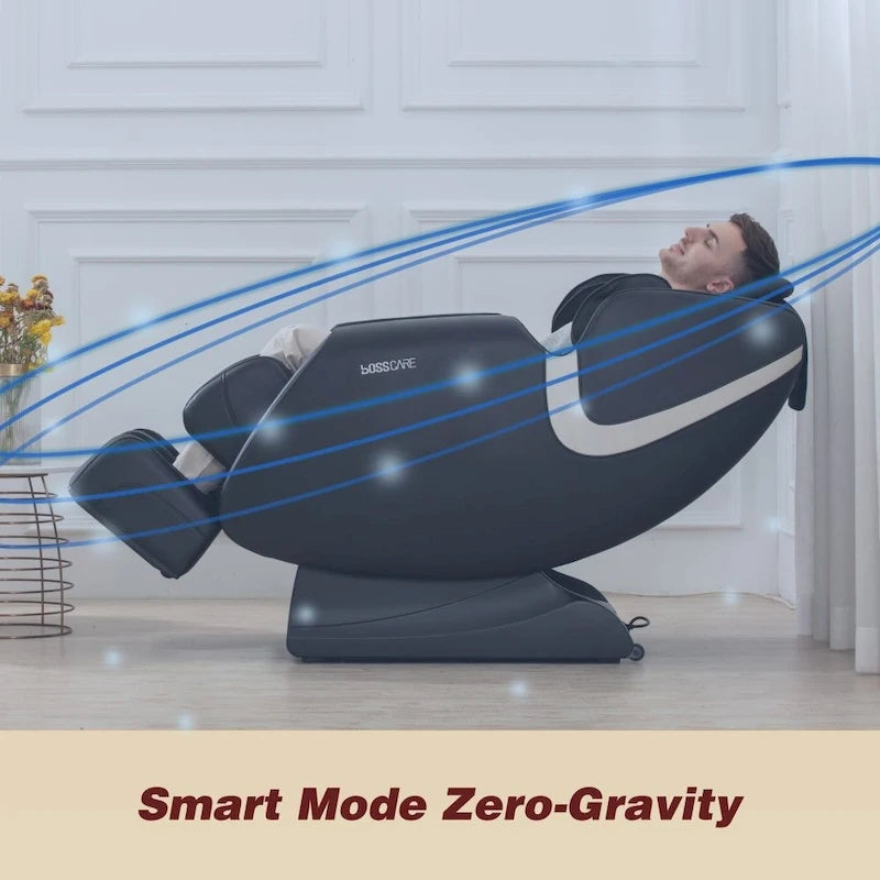 Fauteuil de massage corporel complet inclinable avec gravité zéro, airbag, haut-parleur Bluetooth et rouleau pour les pieds