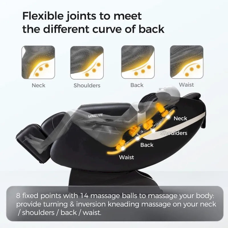 Fauteuil de massage corporel complet inclinable avec gravité zéro, airbag, haut-parleur Bluetooth et rouleau pour les pieds