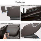 Fauteuil de massage corporel complet inclinable avec gravité zéro, airbag, haut-parleur Bluetooth et rouleau pour les pieds