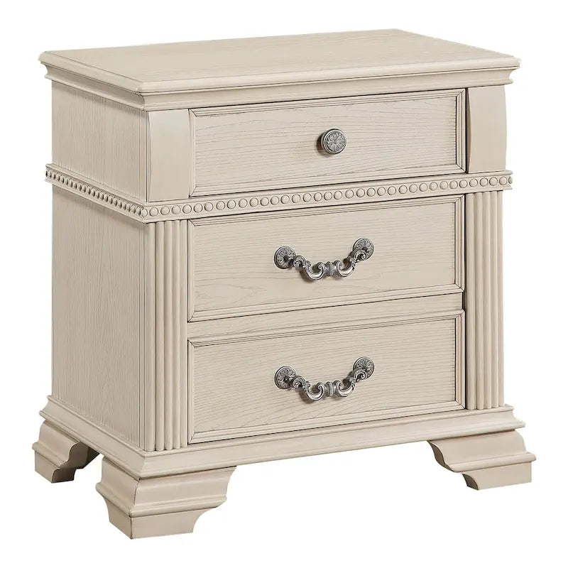 Table de chevet traditionnelle à 2 tiroirs en bois avec chargeur USB