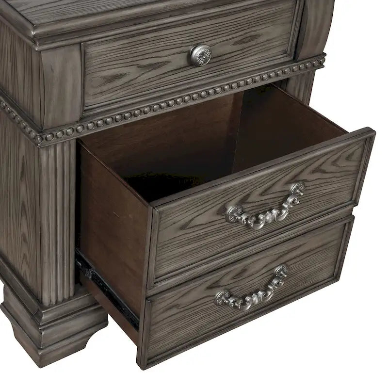 Table de chevet traditionnelle à 2 tiroirs en bois avec chargeur USB