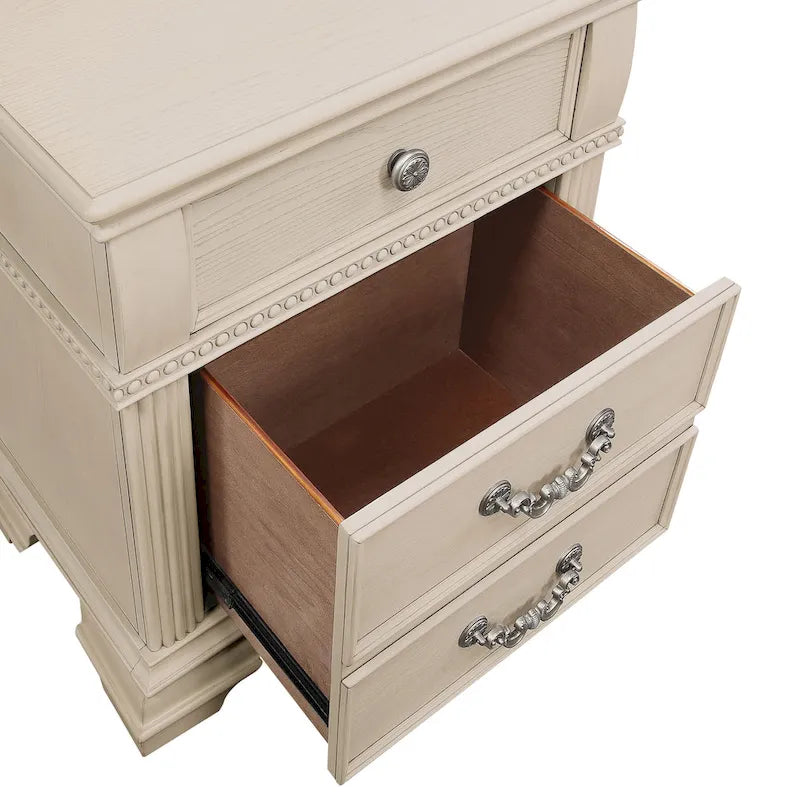 Table de chevet traditionnelle à 2 tiroirs en bois avec chargeur USB