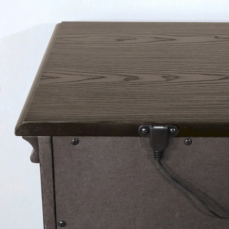 Table de chevet traditionnelle à 2 tiroirs en bois avec chargeur USB