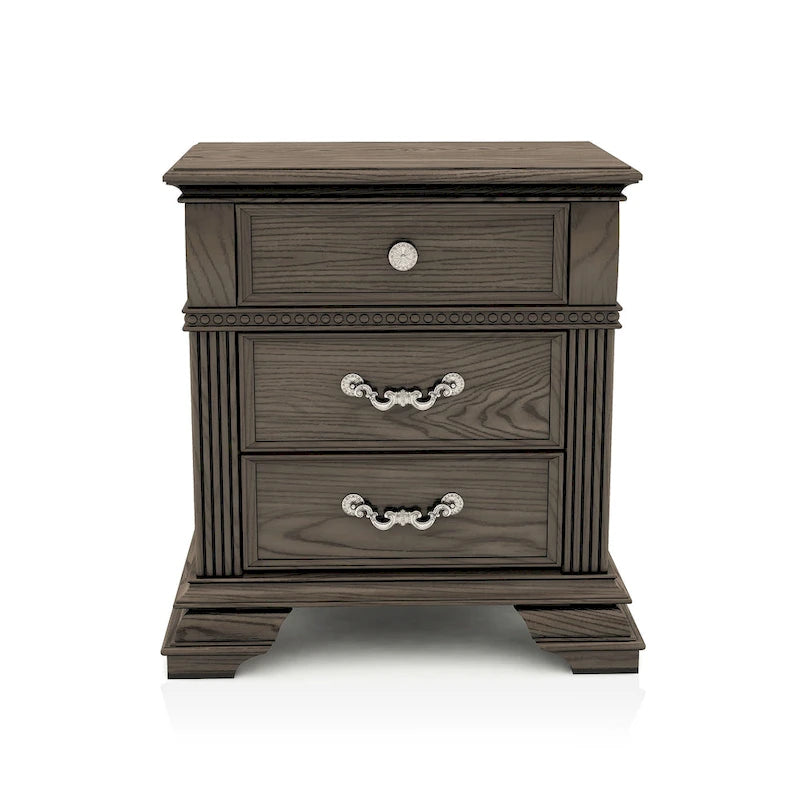 Table de chevet traditionnelle à 2 tiroirs en bois avec chargeur USB