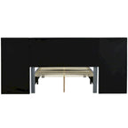 Lit plateforme tapissé double/grand format avec tête de lit et étagères latérales, velours, beige/gris/rose