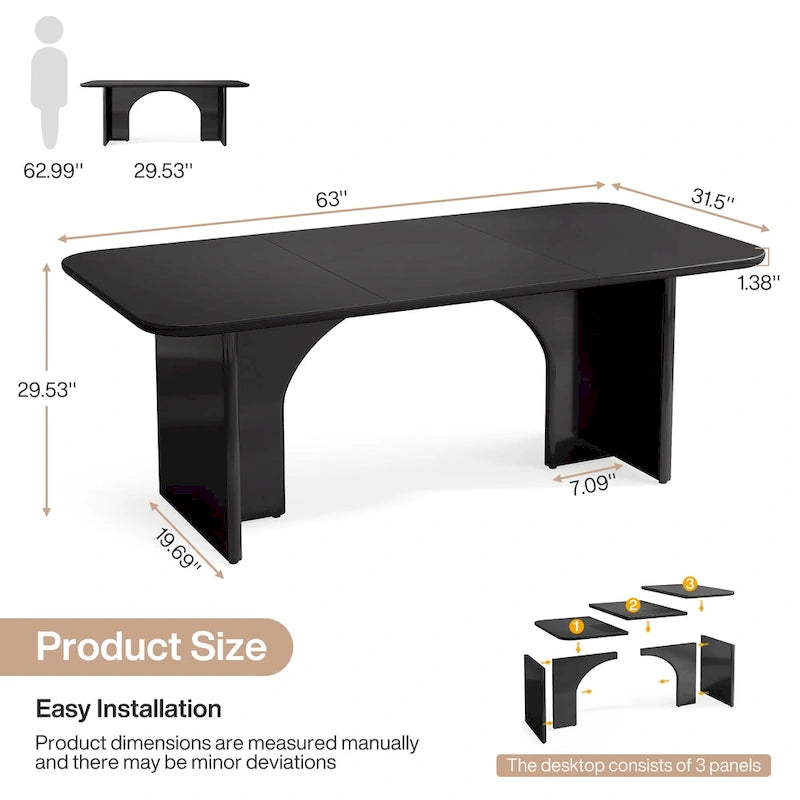 Bureau d'ordinateur de 63 pouces avec base arquée