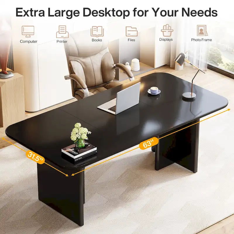 Bureau d'ordinateur de 63 pouces avec base arquée