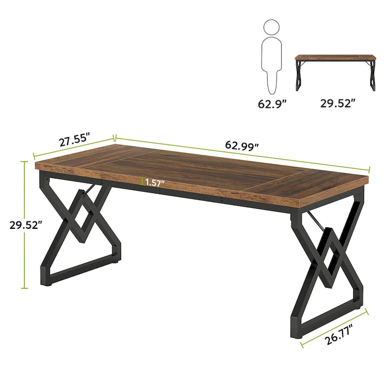 Grand bureau de 160 cm avec cadre en métal et plateau en bois