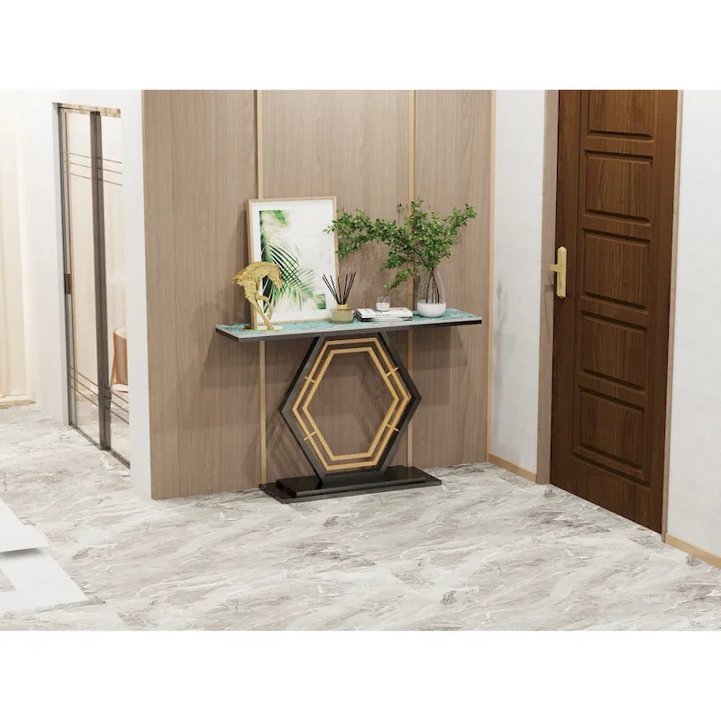 Console en pierre frittée avec base géométrique en métal - 120x30x78 cm