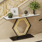 Console en pierre frittée avec base géométrique en métal - 120x30x78 cm