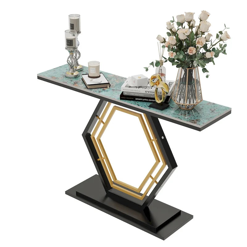 Console en pierre frittée avec base géométrique en métal - 120x30x78 cm