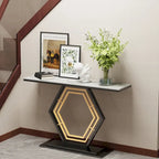 Console en pierre frittée avec base géométrique en métal - 120x30x78 cm