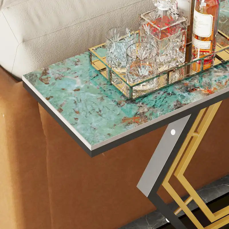 Console en pierre frittée avec base géométrique en métal - 120x30x78 cm